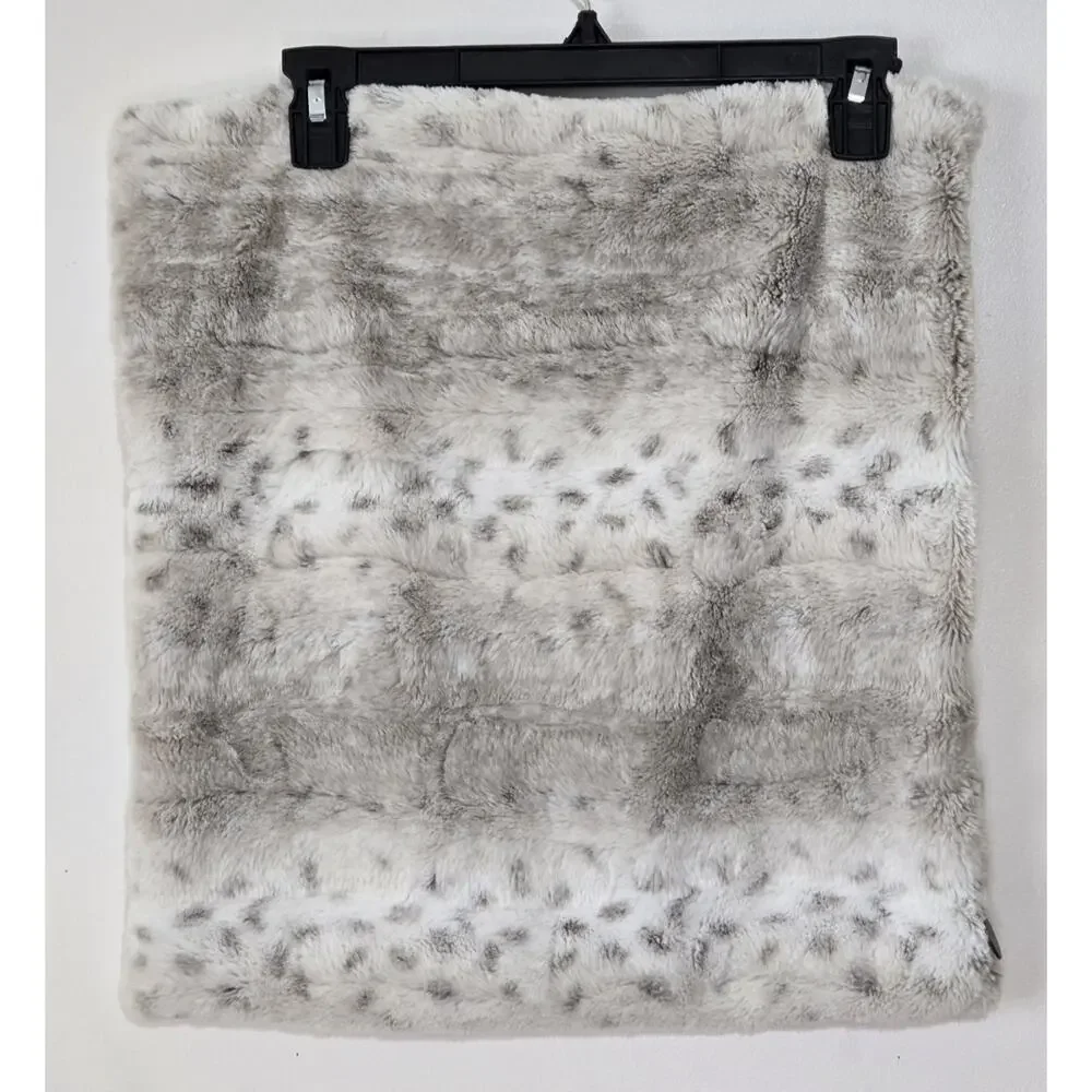 PIER 1 Faux Fur Snow Leopard Decorative Throw Pillow Zip Cover 17X17 Gray Brown